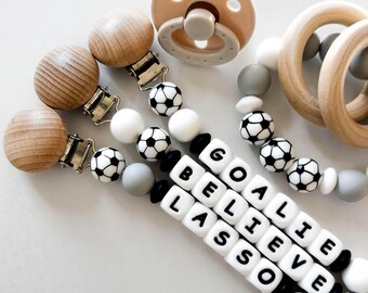 Soccer Personalized Pacifier Clip • Newborn Baby Boy or Girl Name • Baby Shower Gift