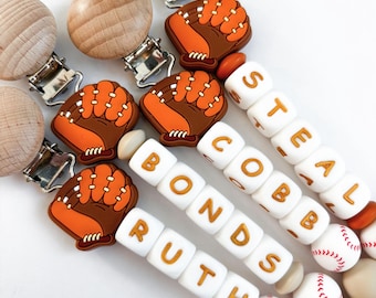 Silicone Baseball Glove Pacifier Clip • Personalize with Newborn Name • Baby Shower Gift