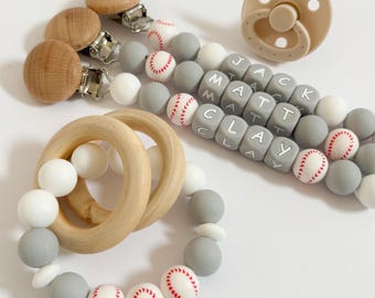 Baseball Pacifier Clip • Personalize with Newborn Baby Boy or Girl Name • Custom Baby Shower + New Baseball Mom Gift