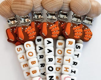 Silicone Softball Glove Pacifier Clip • Personalize with Newborn Baby Boy or Girl Name
