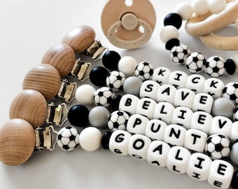 Personalized Soccer Pacifier Clip • Newborn Baby Boy or Girl Name • Soccer Mom Gift