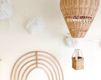 Night Light • Baby Boy or Girl Gift • Rattan Pendant Light • Hot Air Balloon with Fairy Lights