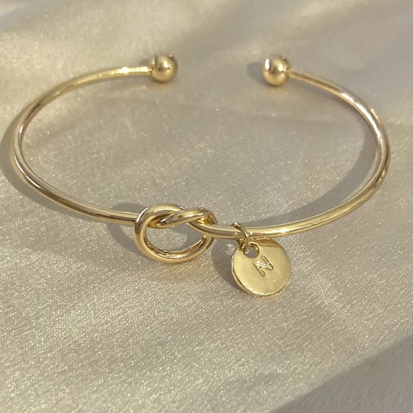 Silver initial bracelet, Tie the knot bangle, bridesmaid proposal gift,  will you be my bridesmaid, personalised bracelet