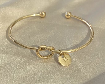 Silver initial bracelet, Tie the knot bangle, bridesmaid proposal gift,  will you be my bridesmaid, personalised bracelet