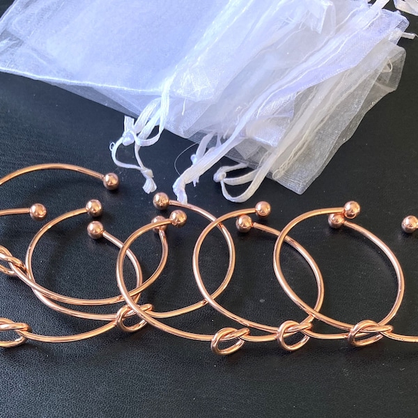 6 rose gold tie the knot bangles. proposal gift, bridesmaid gift, bulk bracelets