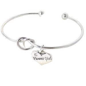 Heart and Flower Charm Bangle, Sterling Silver Bangle 