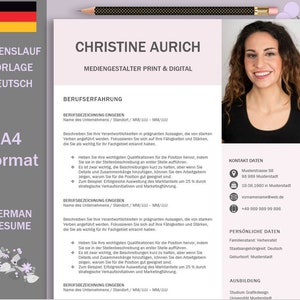 Currículum alemán, plantilla de currículum Word, plantilla de aplicación, carta de presentación, carta de motivación, archivos adjuntos, plantilla de CV, A4, descarga inmediata