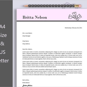Floral Stationery, MS Word Feminine Letterhead, Digital Download Letter, Pink Writing Letter, Custom Pink Letterhead Printable, Memorandum