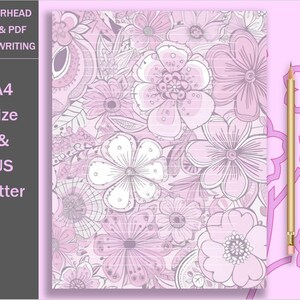 Letterhead Handwriting, Hand Stationery, Digital Pink and Pink Lined Writing Paper Personal, Handwriting Paper Printable, Floral Stationery