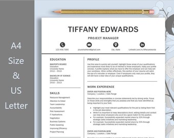 Resume Template, Resume Design, Simple Resume Template, Professional CV Template, CV Template Modern, Resume Template Word, Instant Download