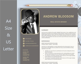 Resume Template Word, Editable Resume Design, Executive Resume Template Photo, Resume and Cover Letter Template, CV Modern Template MS Word