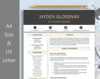 Resume Template for Word, Cover Letter, CV Template, Marketing CV, Executive Resume Template, Modern CV for Word, Instant download, Simple