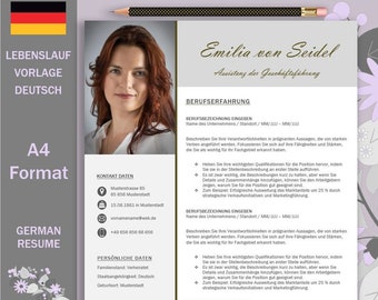 Resume Template Word, Modern Resume, Cover Sheet, Cover Letter, Attachments, Letter of Motivation, Instant Download, CV Template German, A4