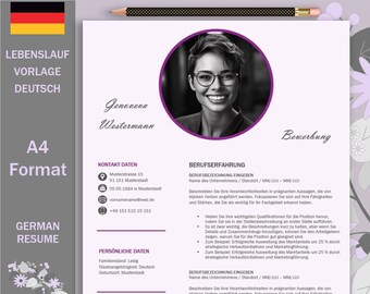 CV template with photo, application templates German, modern and professional templates, CV template elegant in purple, curriculum vitae