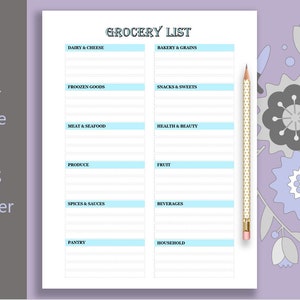 Grocery List, Grocery List Printable, Organize Template, Instant ...