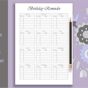 Remember Birthday, Printable Birthday Tracker, Birthday List, Birthday ...
