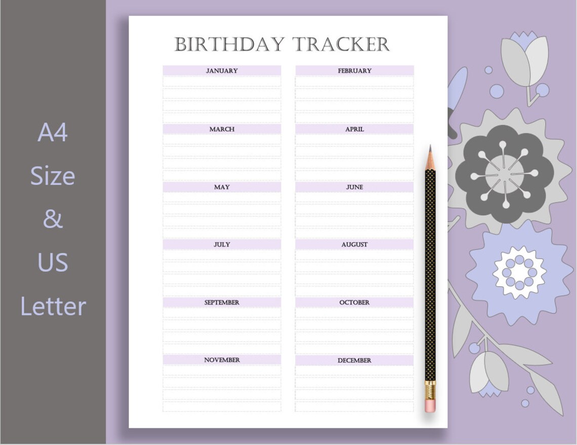 Printable Birthday Tracker, Birthday List, Remember Birthday, Birthday ...