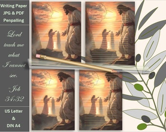 Writing Paper with Quotations from Job 34:32, "Lord, teach me what I cannot see", Bible Quotes, Non-editable Letter, Penpalling, Notepaper