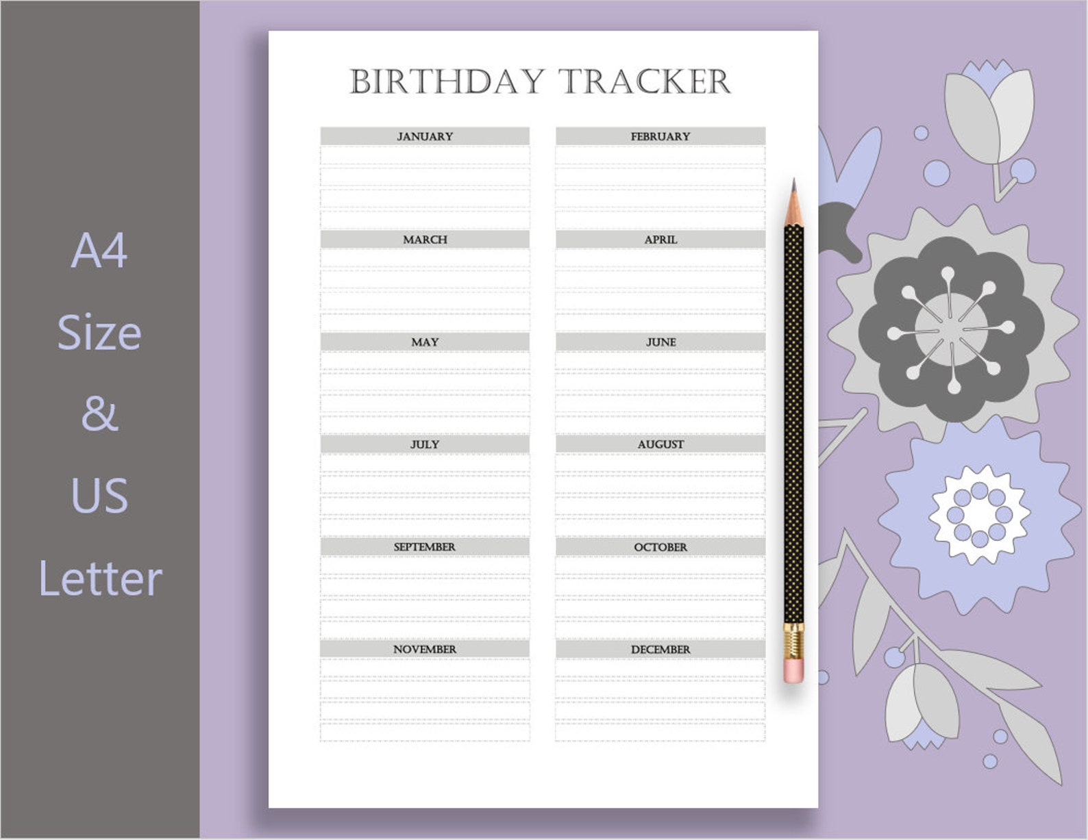 Printable Birthday Tracker, Birthday List, Remember Birthday, Birthday ...
