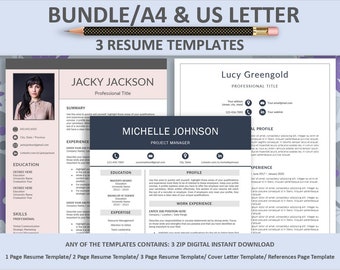 CV Template Bundle, Resume Template Word, Resume Template, CV Template Professional, Cover Letter and Resume, Modern CV, Resume Design, Word
