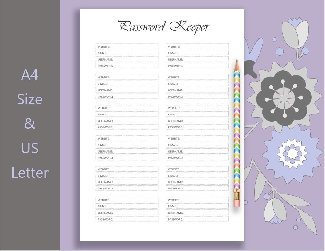 Password Reminder Examples Remember Passwords, Password Keeper, Password Reminder, A4 & US Letter ...