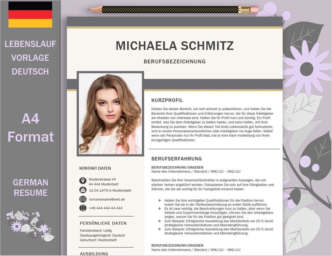 Application Template German, CV Template Word, Application, Attachments ...