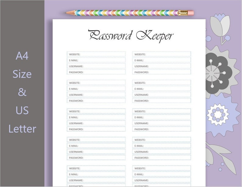 Password Protection Reminders Remember Passwords, Password Keeper, Password Reminder, A4 & US Letter ...