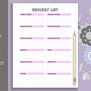 Grocery List, Grocery List Printable, Organize Template, Instant ...