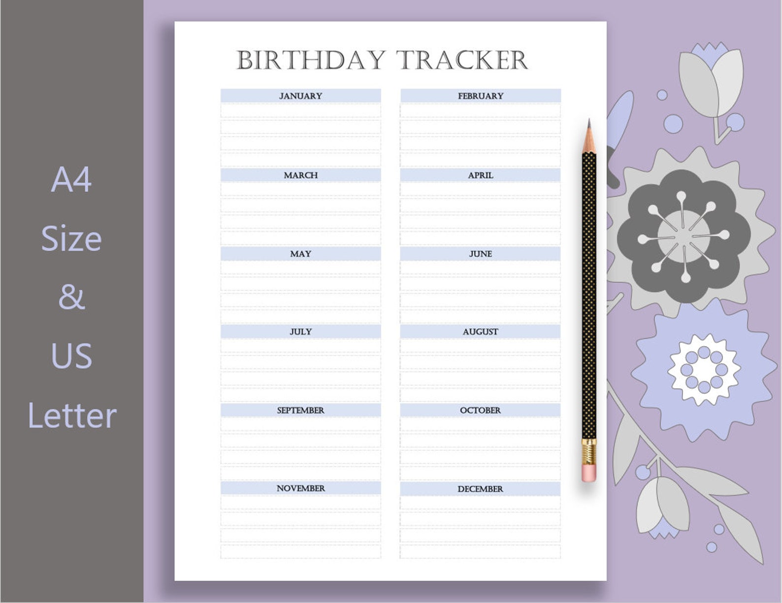 Printable Birthday Tracker, Birthday List, Remember Birthday, Birthday