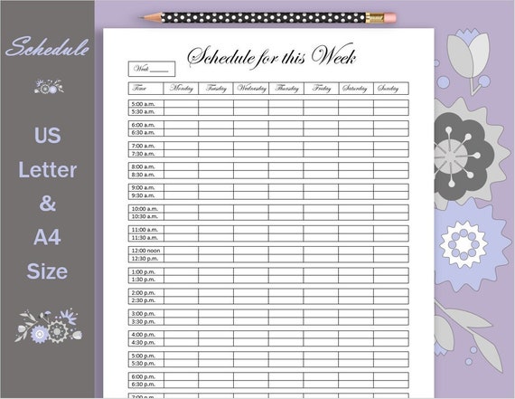 Schedule Planner, Printable Planner, Weekly Planner, Weekly Planner Printable, Schedule Template, Time Planner, Printable Schedule, Agenda