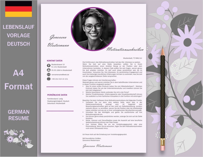 CV Template With Photo, Application Templates German, Modern and ...