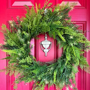 Mixed Everyday Fern Greenery Wreath for Front Door, Mixed Fern Greenery Wreath, Slim Year Round Greenery Wreath, Everyday Farmhouse Wreath,