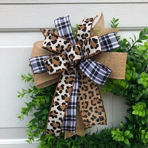 Leopard Buffalo Plaid Bow for Lantern, Leopard Christmas Bow, Cheetah Wreath Bow, Lantern or Mailbox Cheetah Bow, Leopard Buffalo Check Bow