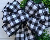 Buffalo Plaid Bow, Christmas Bow, Wreath Bow, Black and White Buffalo Plaid Bow, Wedding Bow, Black and White Plaid Bow, Buffalo Check Bow