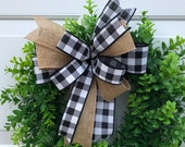 Farmhouse Buffalo Plaid Bow for Lantern, Christmas Bow, Wreath Bow, Black White Buffalo Plaid Bow, Farmhouse Wedding Bow, Buffalo Check Bow