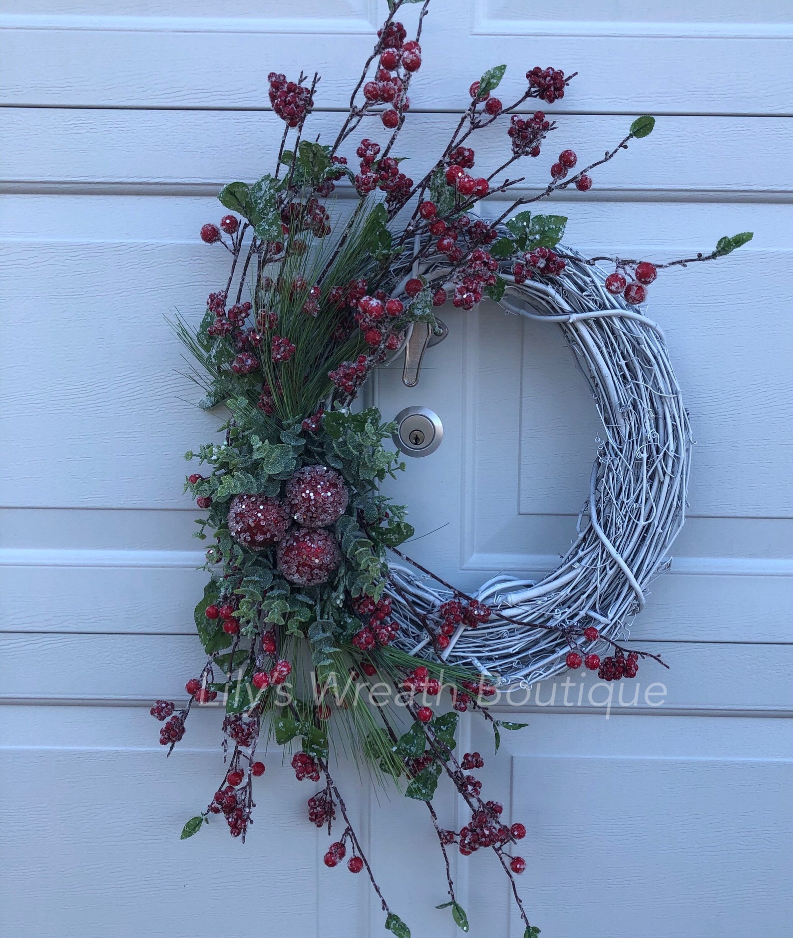 Red Berry Grapevine Wreath for Front Door Iced Berry - Etsy