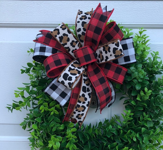 Leopard Buffalo Plaid Bow for Lantern, Leopard Christmas Bow, Cheetah Wreath Bow, Lantern or Mailbox Cheetah Bow, Leopard Buffalo Check Bow
