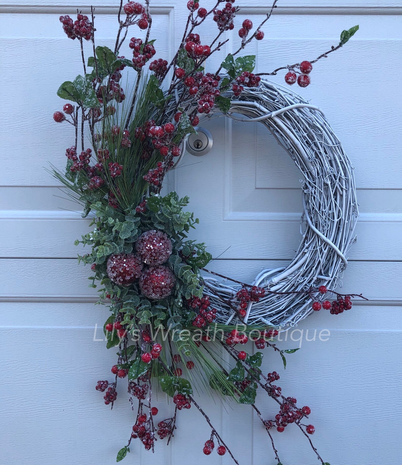 Red Berry Grapevine Wreath for Front Door Iced Berry - Etsy