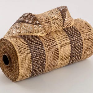 RP810293, 10&quot; Ivory Buff/Chocolate Brown/Beige Poly Burlap Mesh, Craft Supplies, Wreath Supplies, Tri Color Poly Burlap Mesh, Wreath Mesh