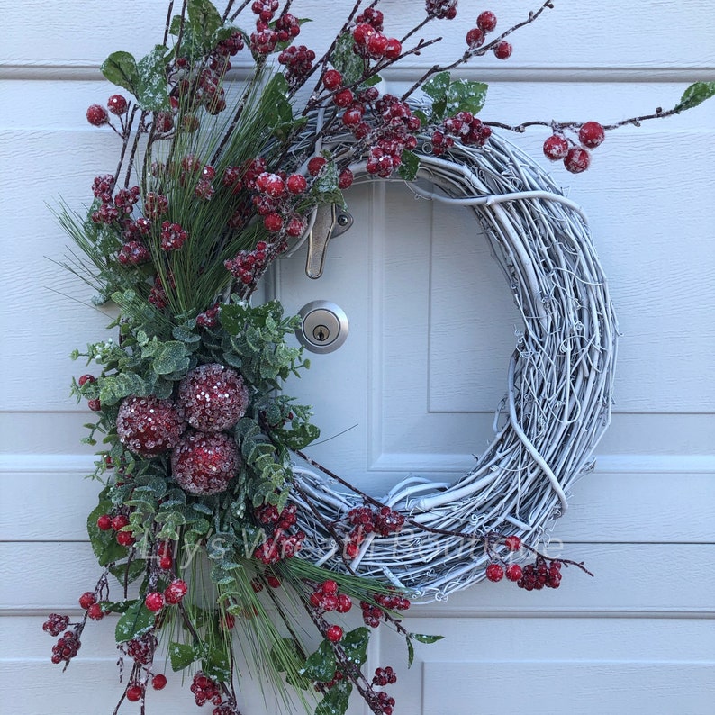 Red Berry Grapevine Wreath for Front Door Iced Berry - Etsy