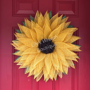 Best Selling Sunflower Wreath for Front Door, Yellow Sunflower Burlap Wreath, Burlap Sunflower, Summer Wreath, Front Door Wreath, Entryway