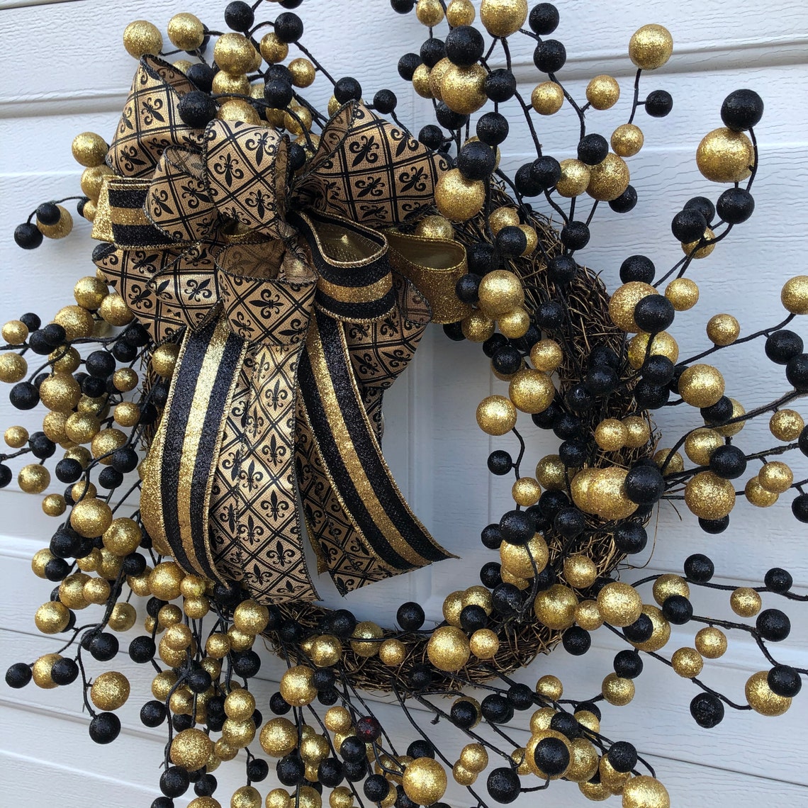 Black Gold Glitter Ball Wreath for Front Door Black and Gold Etsy