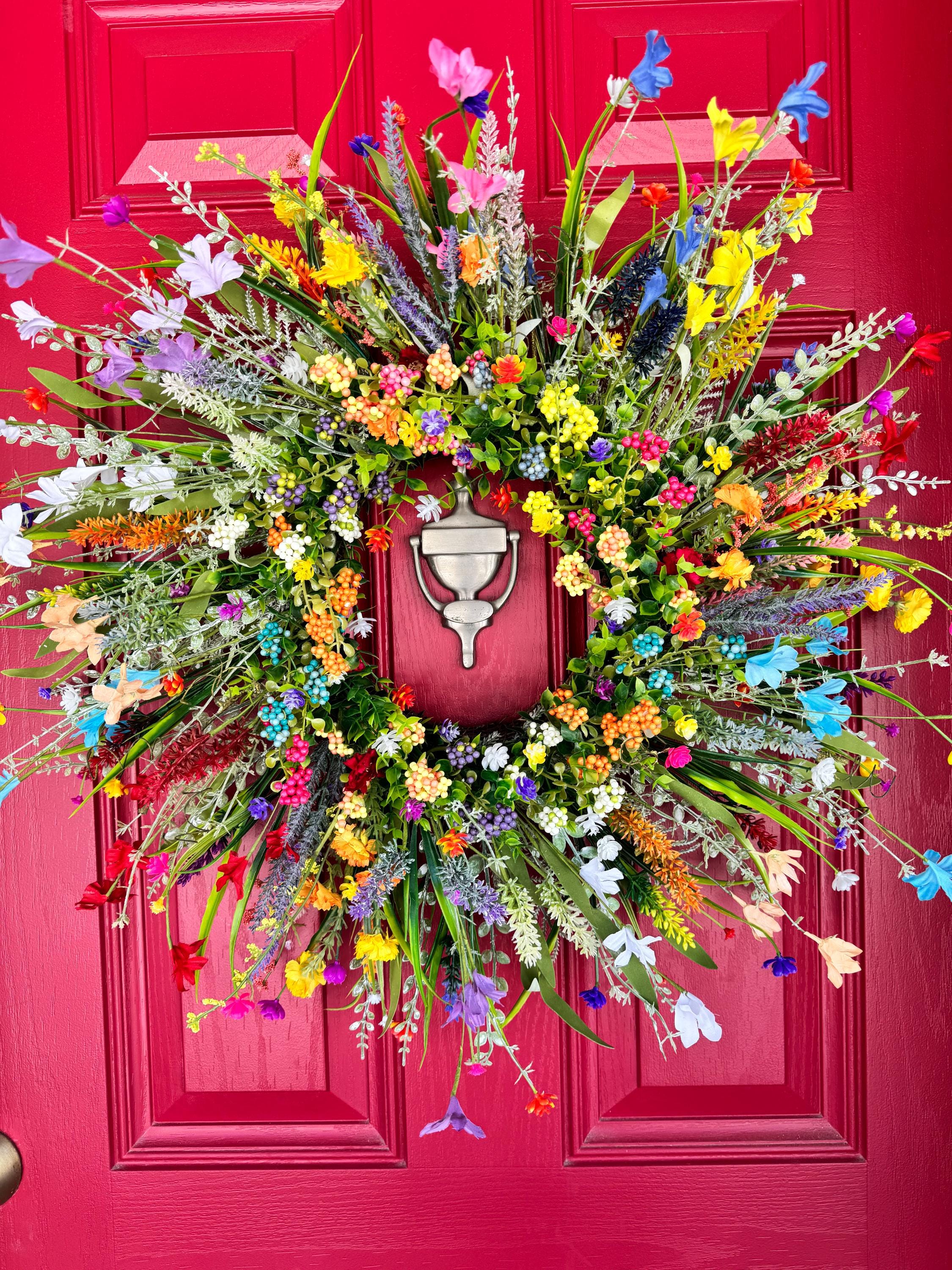 Floral Berry Wildflower Greenery Wreath for Front Door, Floral