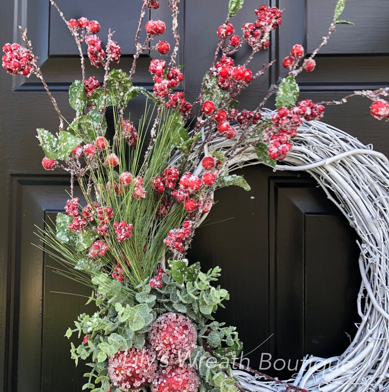 Red Berry Grapevine Wreath for Front Door Iced Berry - Etsy