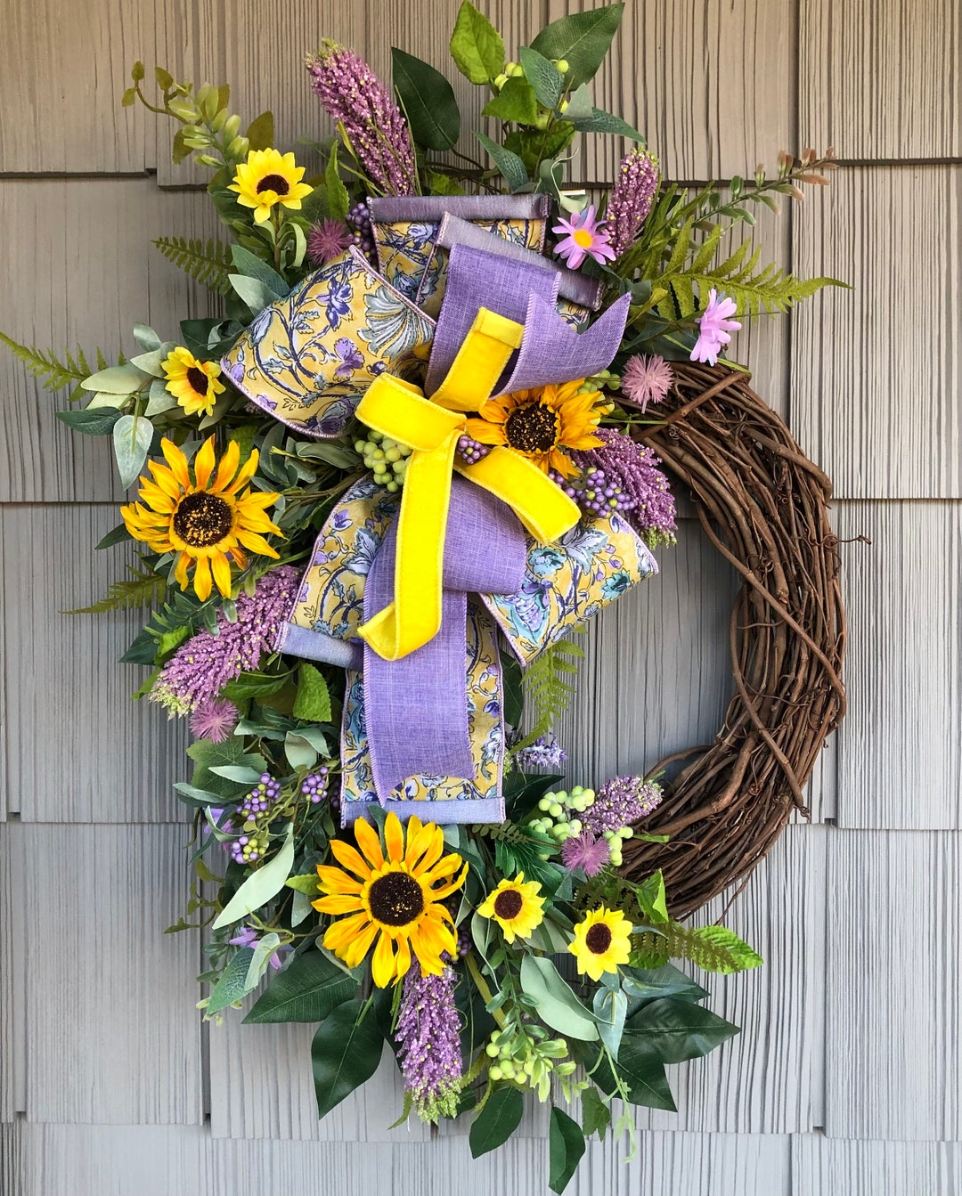 Purple Grapevine Wreath for Front Door, Spring Summer Grapevine Wreath ...