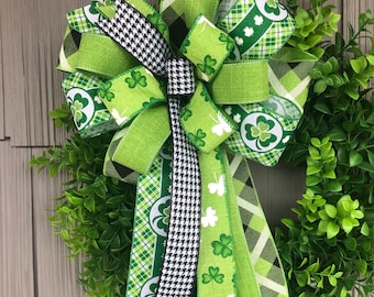 St. Patrick's Day Bow for Lantern, Shamrock Wreath Bow, Irish Wedding Bow, St Patrick's Day Decor, Leprechaun Hat Bow, Luck of the Irish Bow
