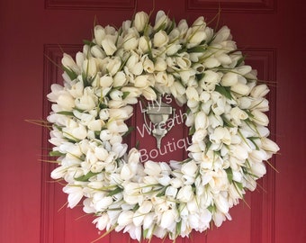Cream White Tulip Wreath, Purple Tulip Wreath, Yellow Tulip Wreath, Easter Wreath, Blue Tulip Wreath, Pink Tulip Wreath, Slim Wreath, Tulips