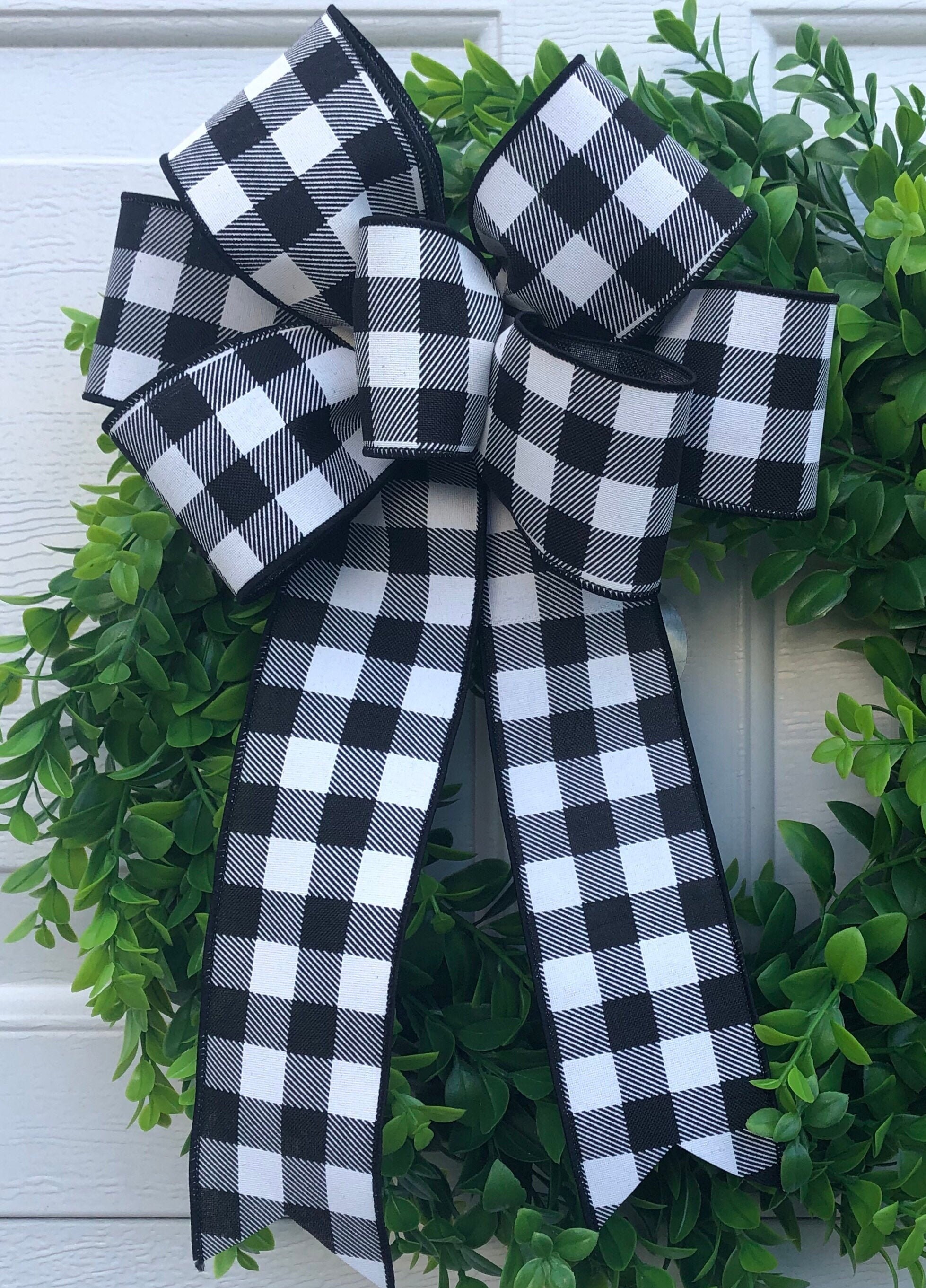 Buffalo Plaid Bow Christmas Bow Wreath Bow Black and White Etsy