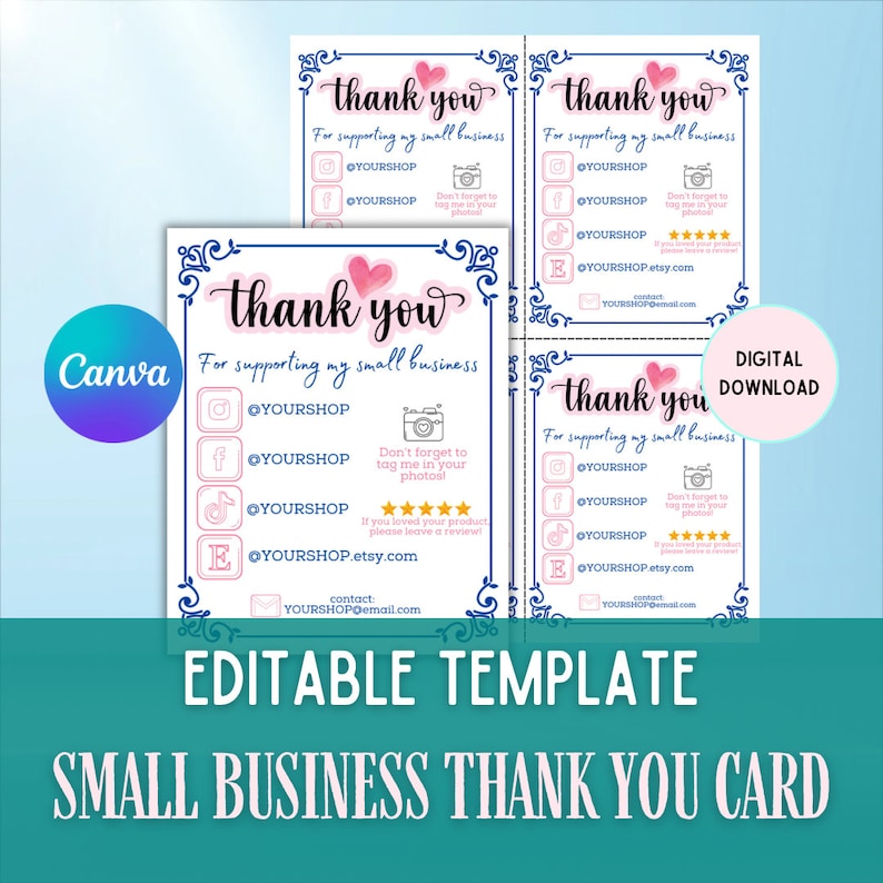 Thank You Card Canva Template PRINTABLE |DIGITAL DOWNLOAD |customizable ...