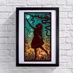 Alice Wants The Moon - Otoño, Cuento de hadas, Silueta, Hojas de otoño,- A3 Art Print - FREE P&P (España)